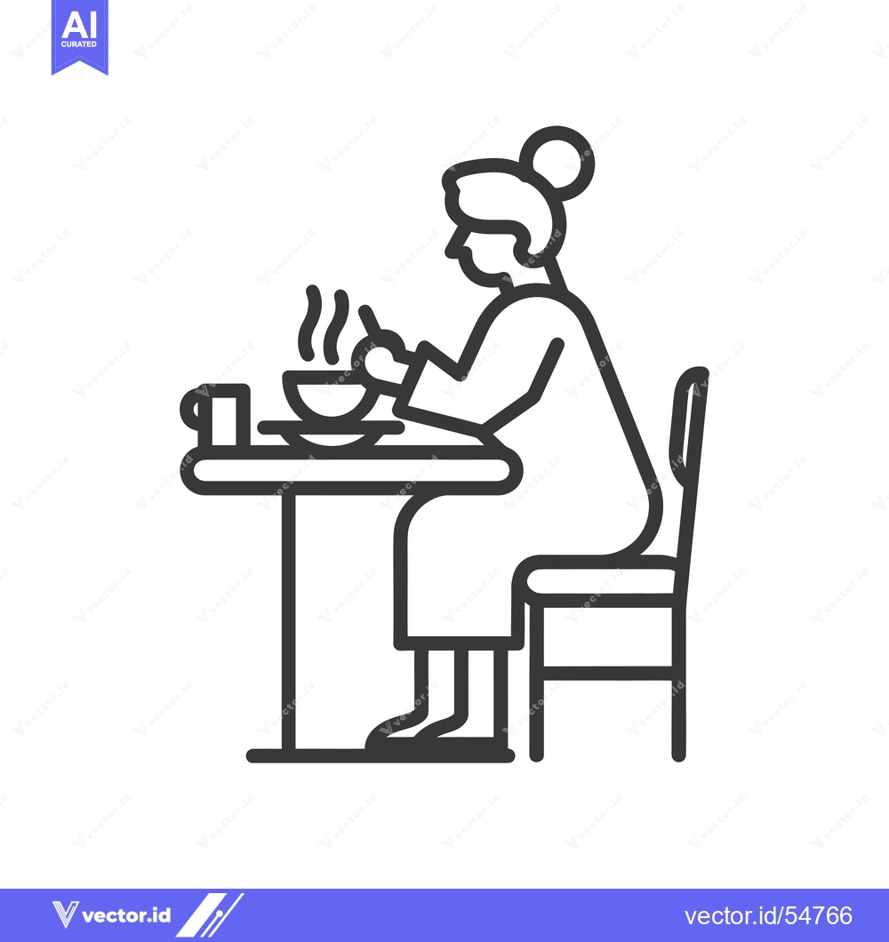 Premium Vector of Line art illustration of a woman eating at a table