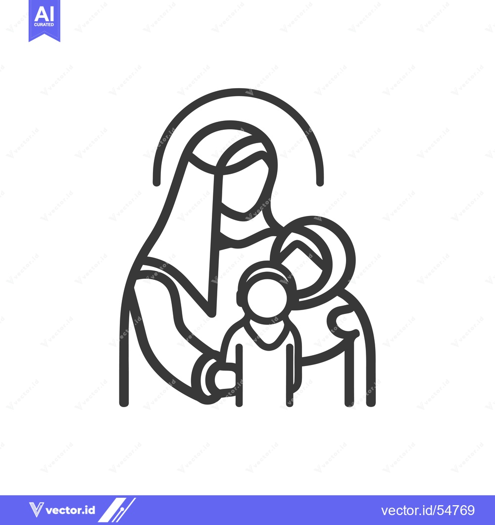 Premium Vector dari Line art illustration of a woman holding two children