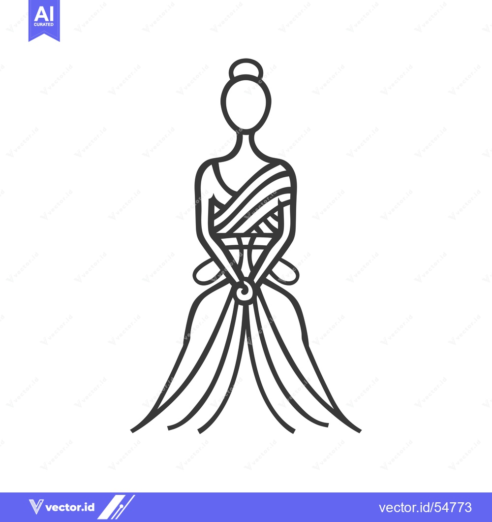Premium Vector of Line Art Illustration of a Woman in a Dress