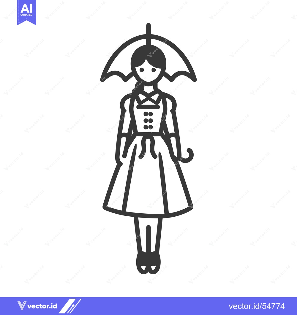 Premium Vector dari Line Art Illustration of a Woman in a Dress and Umbrella