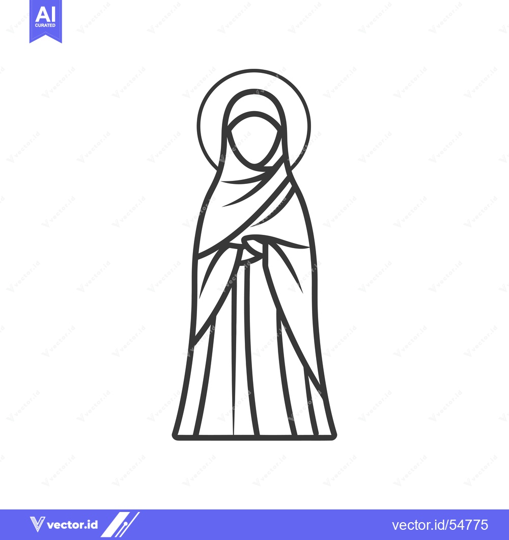 Premium Vector of Line Art Illustration of a Woman in a Headscarf with a Halo