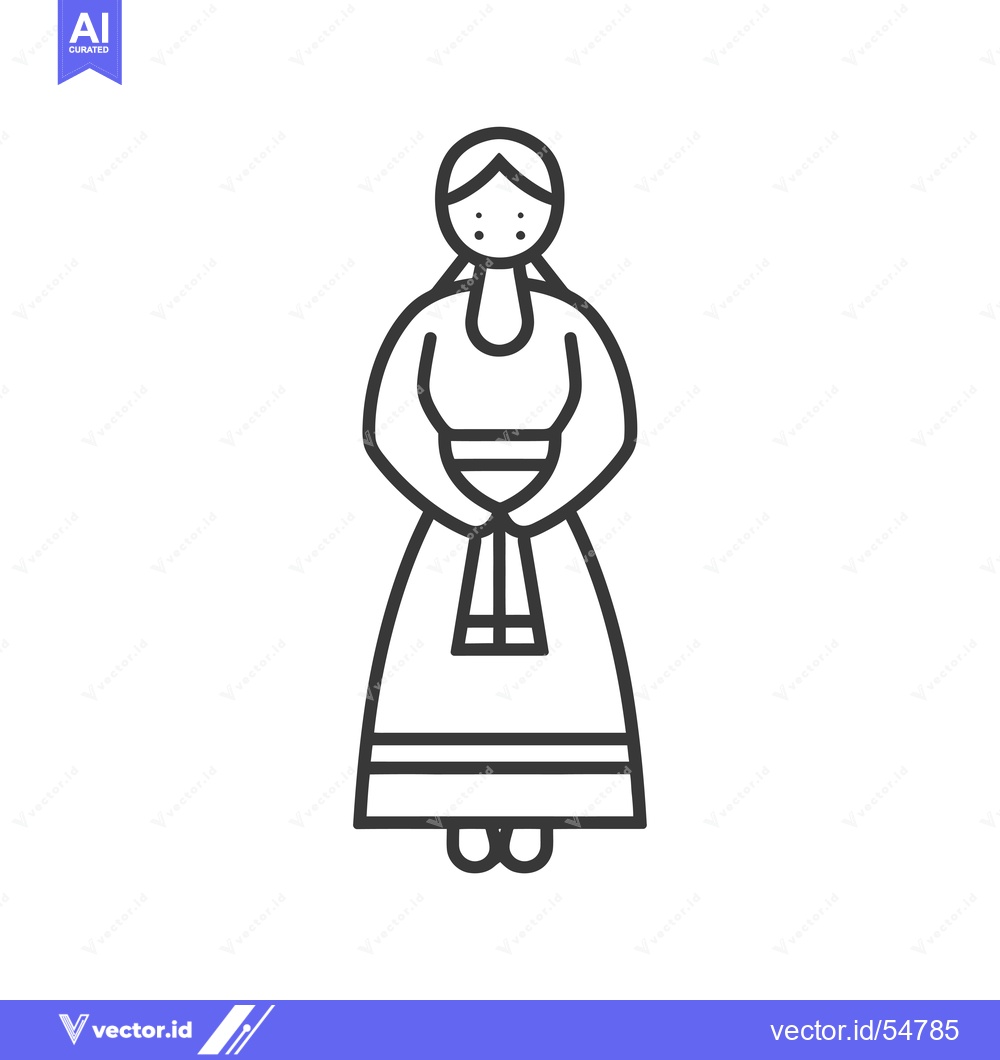 Premium Vector of Line art illustration of a woman in traditional Russian folk dress