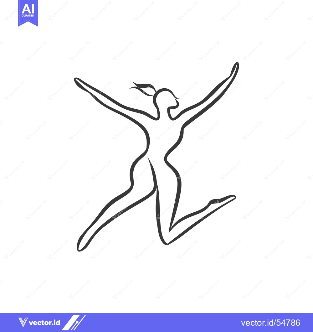 Premium Vector dari Line Art Illustration of a Woman Jumping with Joy