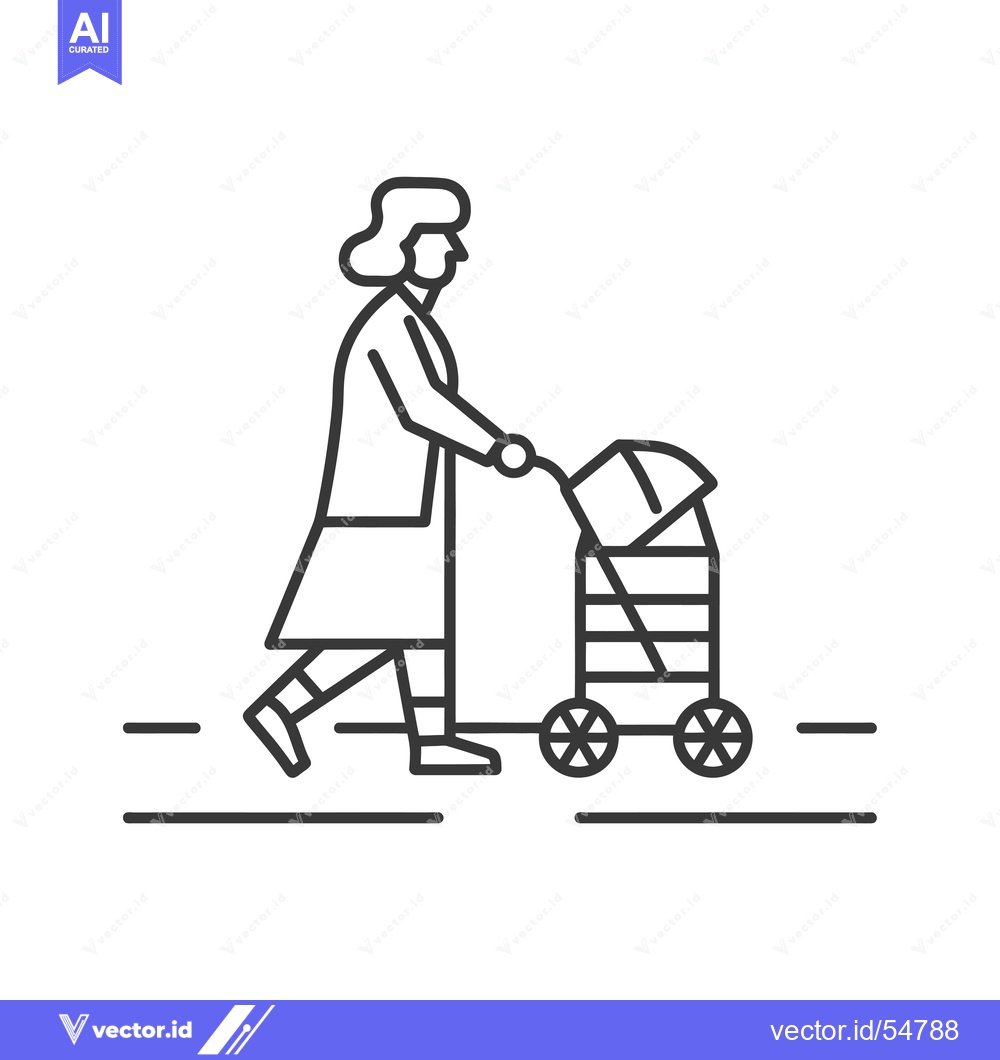 Premium Vector of Line Art Illustration of a Woman Pushing a Shopping Cart
