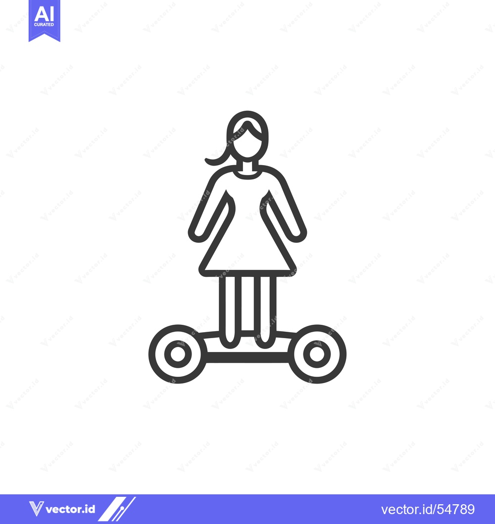Premium Vector of Line art illustration of a woman riding a hoverboard