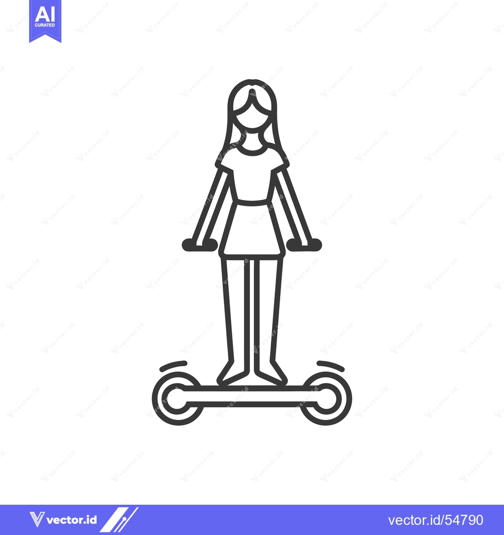 Premium Vector of Line Art Illustration of a Woman Riding a Hoverboard