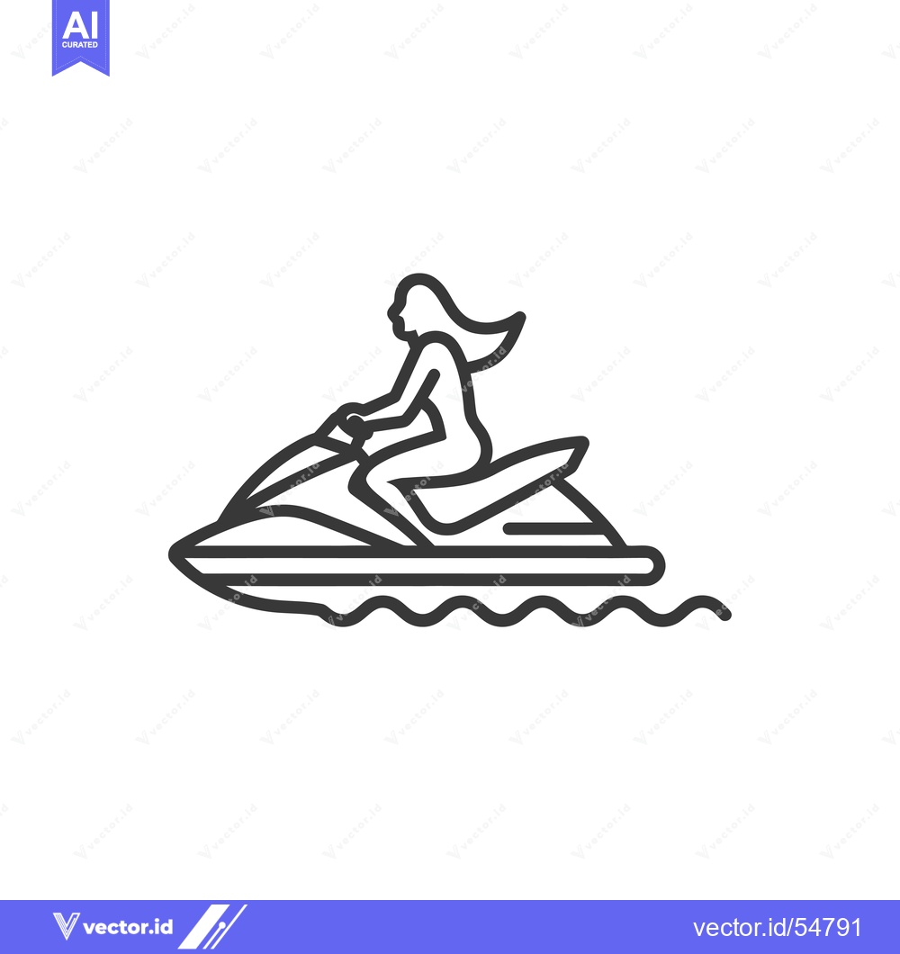 Premium Vector of Line Art Illustration of a Woman Riding a Jet Ski