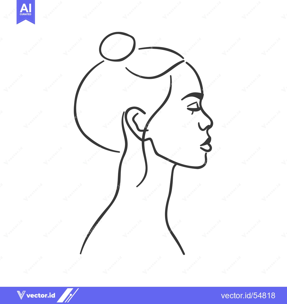 Premium Vector dari Line art illustration of a woman's head in profile with her hair pulle