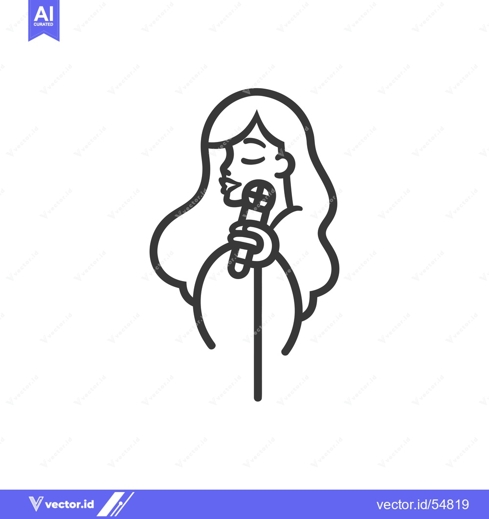 Premium Vector dari Line Art Illustration of a Woman Singing into a Microphone