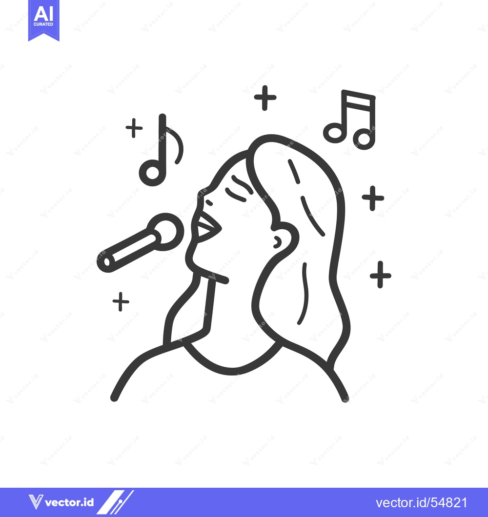 Premium Vector of Line Art Illustration of a Woman Singing into a Microphone