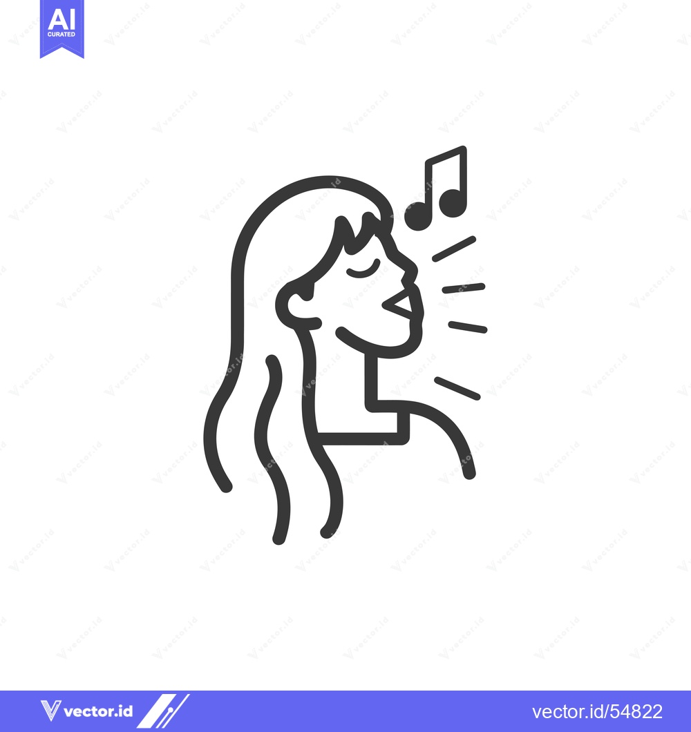 Premium Vector of Line Art Illustration of a Woman Singing with Music Notes