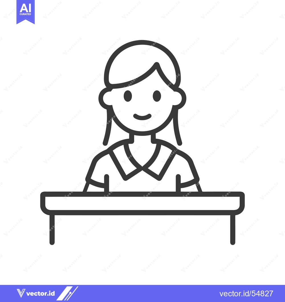Premium Vector dari Line Art Illustration of a Woman Sitting at a Desk