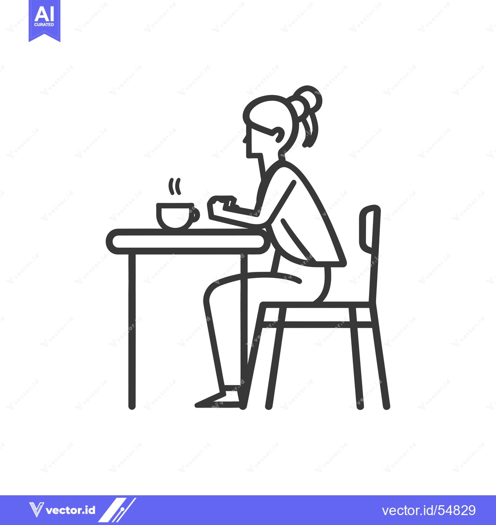 Premium Vector dari Line art illustration of a woman sitting at a table with a cup of coff