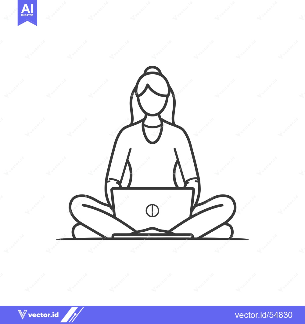 Premium Vector dari Line Art Illustration of a Woman Sitting Cross-legged on the Floor Usi