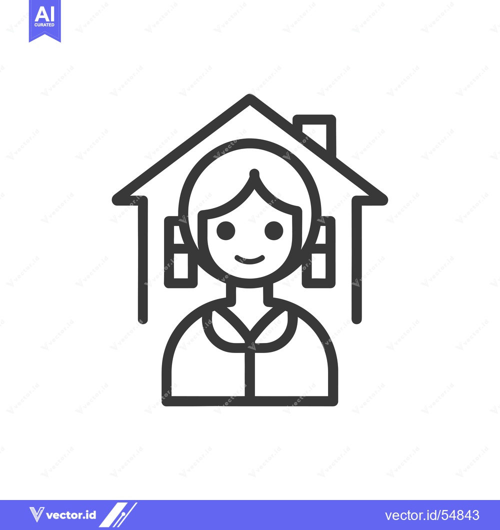 Premium Vector dari Line art illustration of a woman standing under a house roof