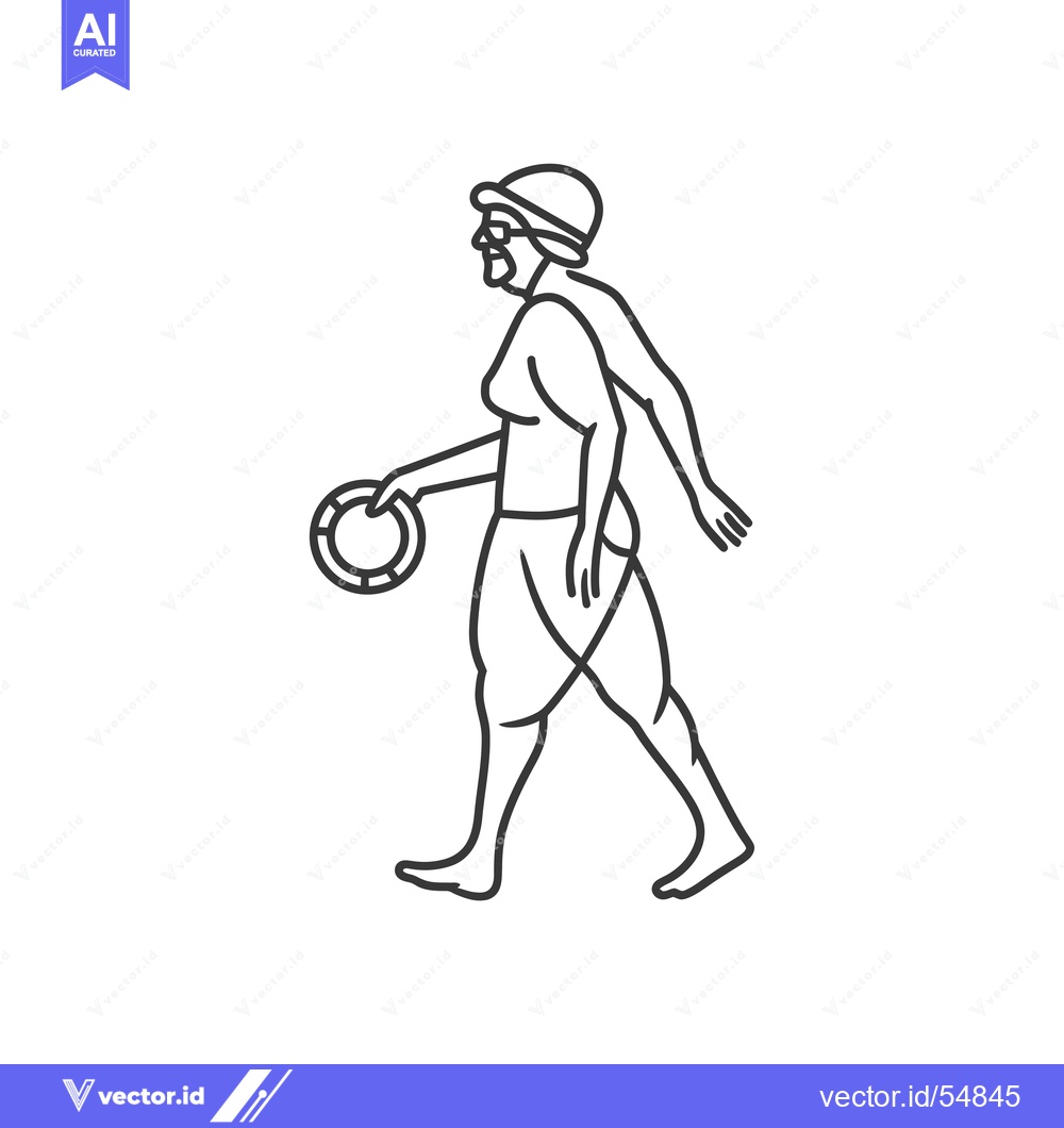 Premium Vector dari Line Art Illustration of a Woman Walking with a Lifebuoy
