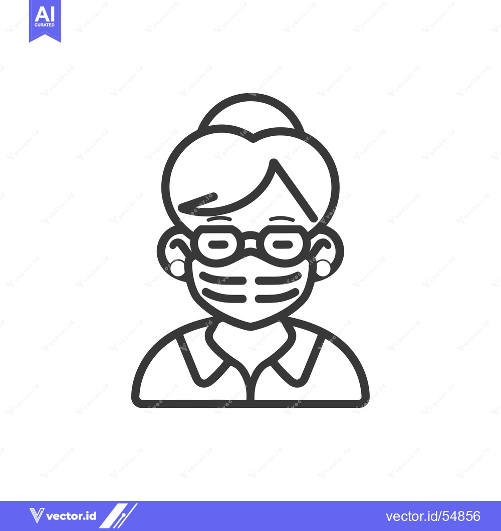 Premium Vector of Line Art Illustration of a Woman Wearing a Face Mask and Glasses