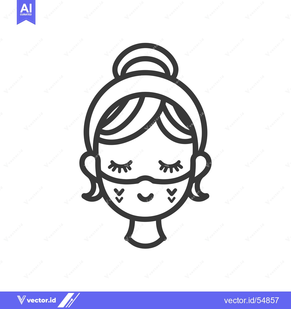 Premium Vector of Line Art Illustration of a Woman Wearing a Face Mask with a Bun