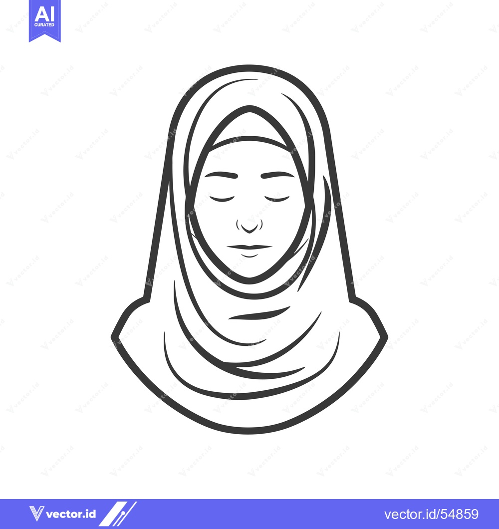 Premium Vector dari Line art illustration of a woman wearing a headscarf