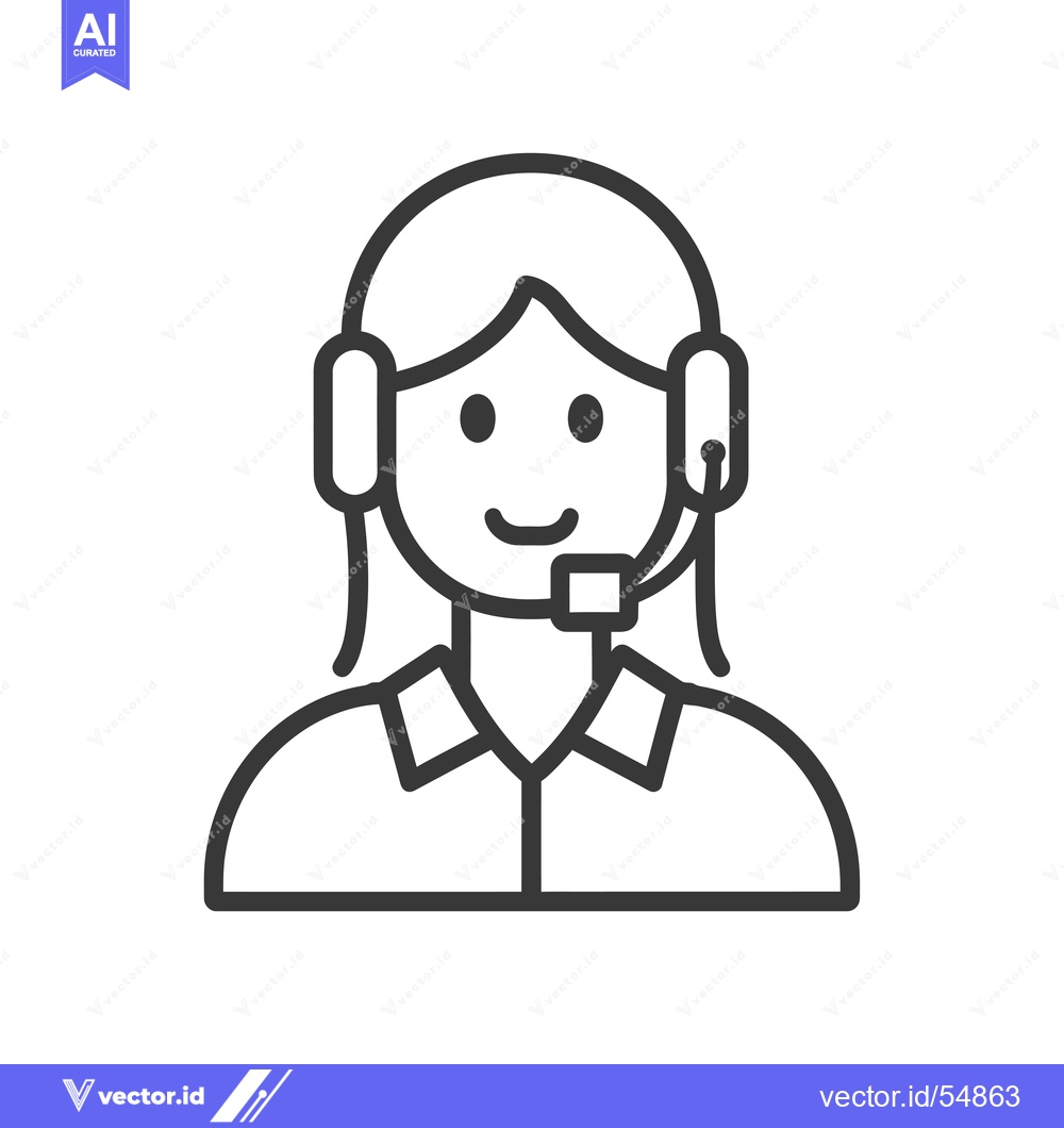 Premium Vector of Line Art Illustration of a Woman Wearing a Headset
