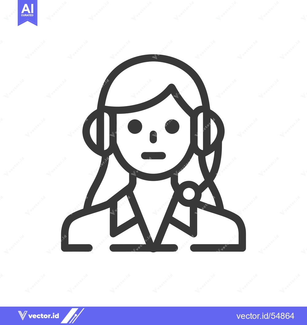 Premium Vector of Line art illustration of a woman wearing a headset