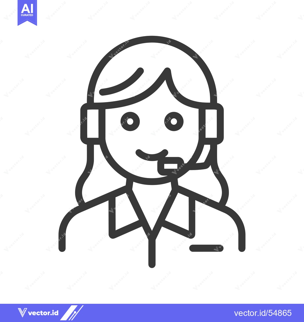 Premium Vector of Line art illustration of a woman wearing a headset