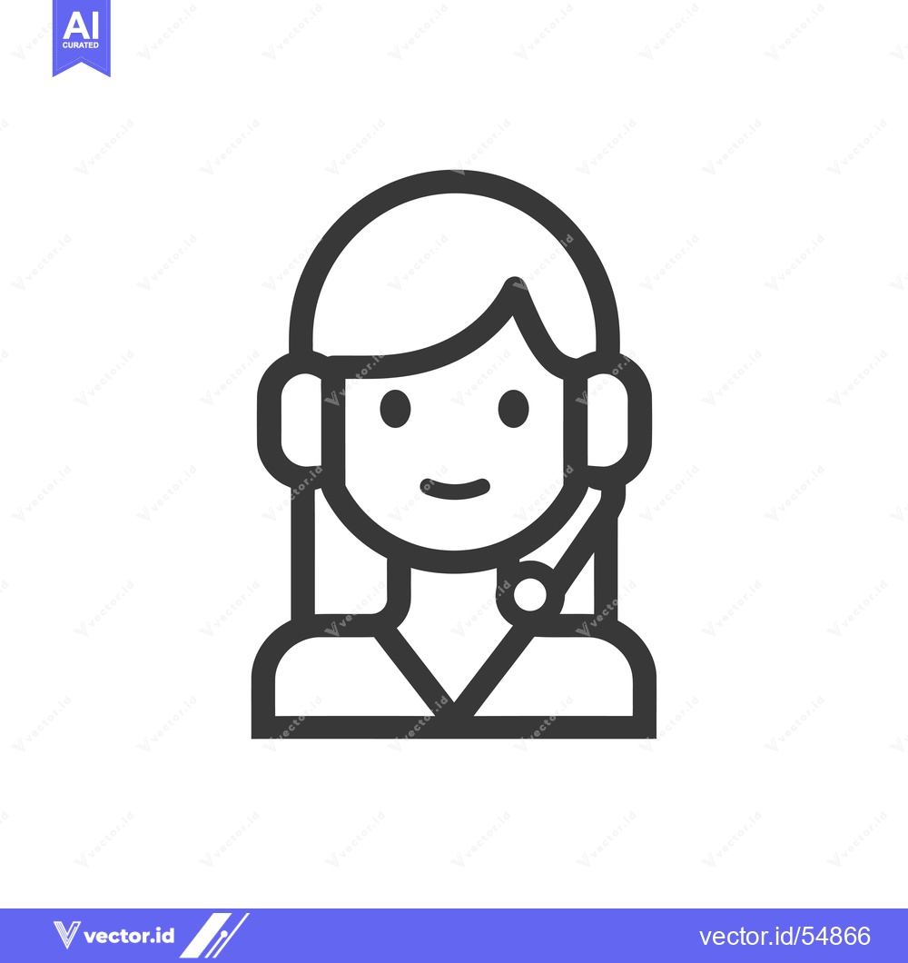 Premium Vector of Line Art Illustration of a Woman Wearing a Headset