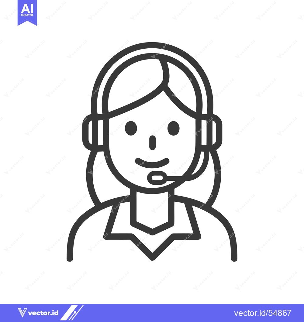 Premium Vector of Line art illustration of a woman wearing a headset