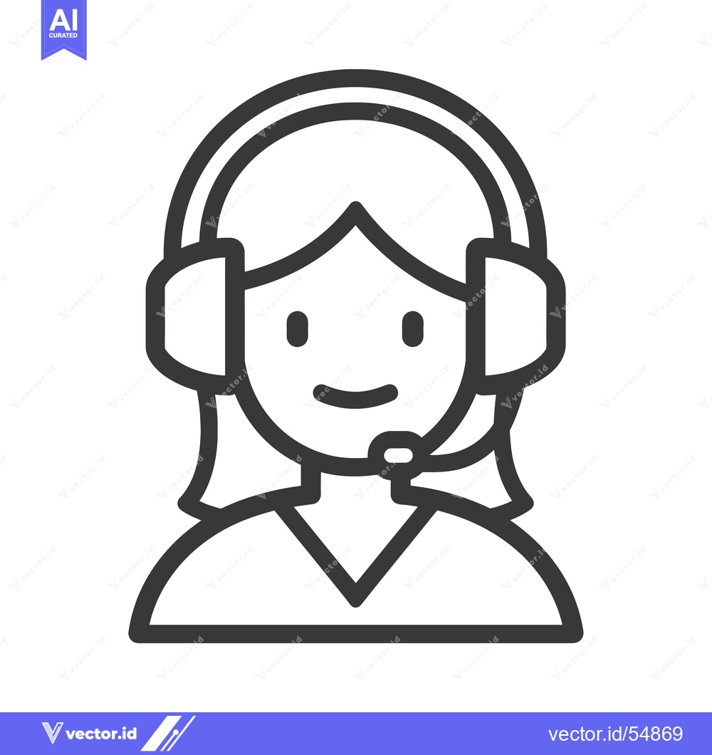 Premium Vector of Line Art Illustration of a Woman Wearing a Headset