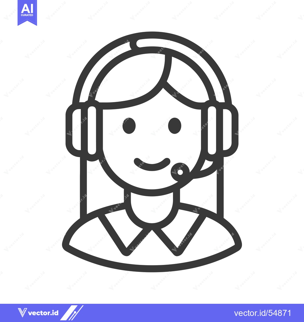 Premium Vector of Line art illustration of a woman wearing a headset and smiling