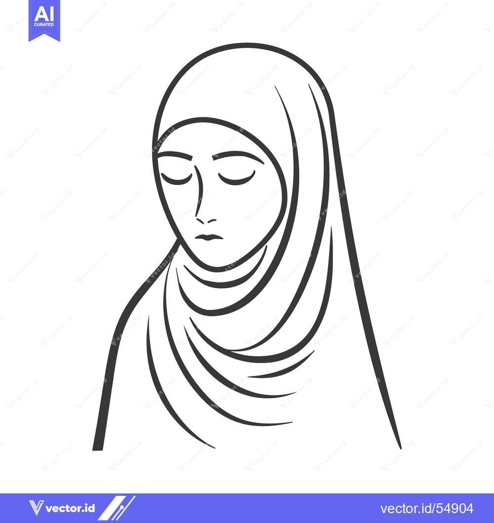 Premium Vector dari Line Art Illustration of a Woman Wearing a Hijab