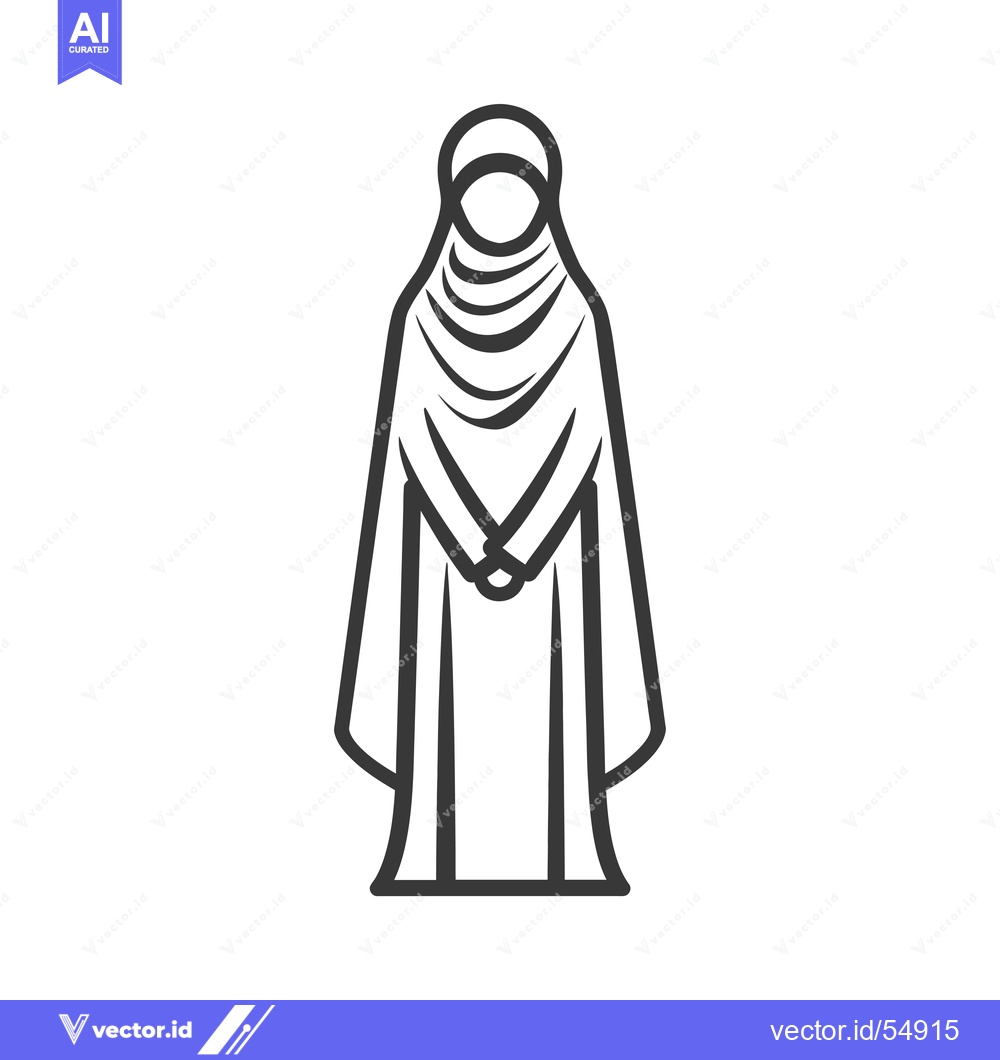 Premium Vector of Line art illustration of a woman wearing a hijab