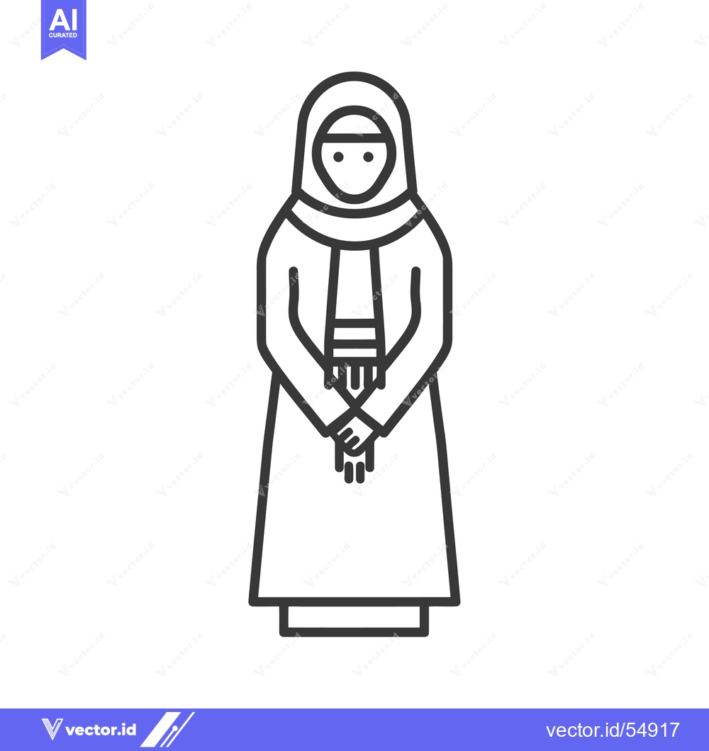 Premium Vector dari Line art illustration of a woman wearing a hijab and abaya