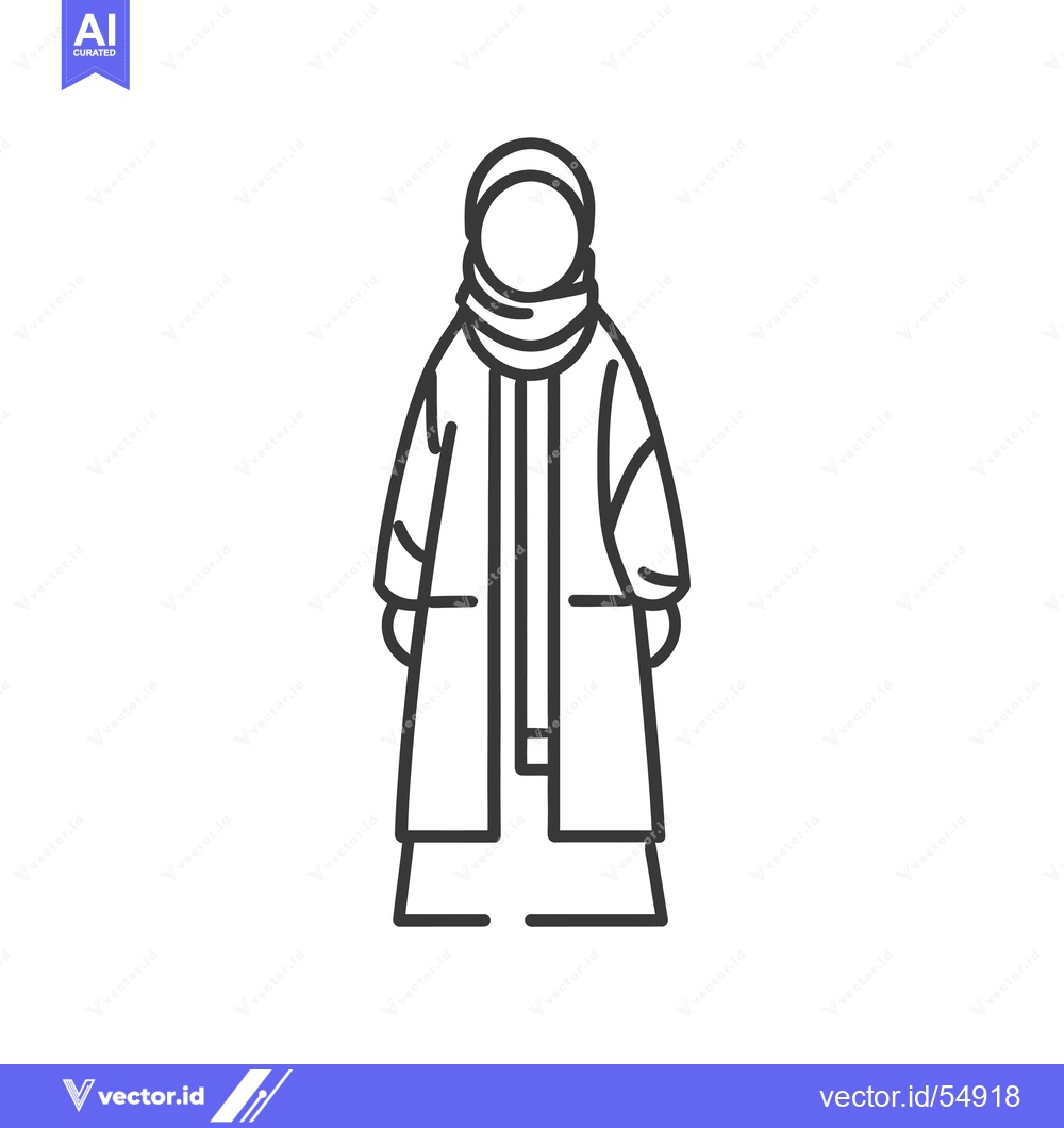 Premium Vector dari Line Art Illustration of a Woman Wearing a Hijab and Long Coat