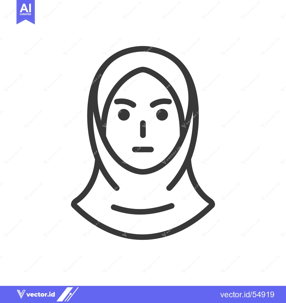 Premium Vector dari Line Art Illustration of a Woman Wearing a Hijab with a Serious Expres