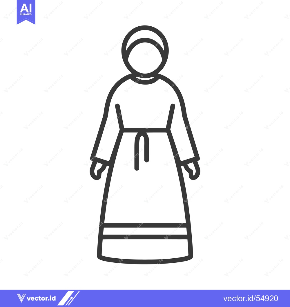 Premium Vector dari Line Art Illustration of a Woman Wearing a Long Dress and Headscarf