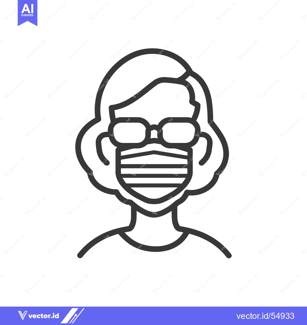 Premium Vector of Line art illustration of a woman wearing glasses and a face mask