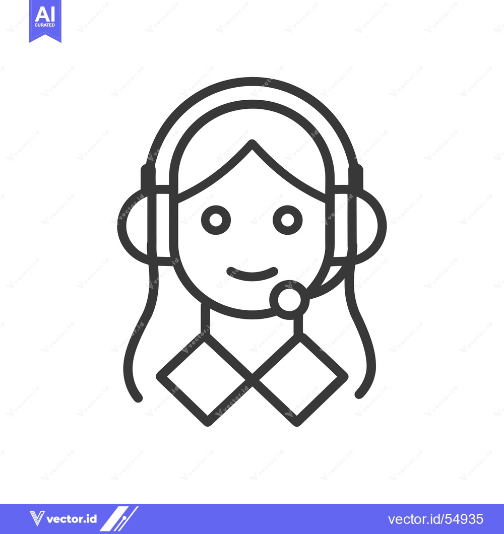 Premium Vector of Line Art Illustration of a Woman Wearing Headphones and a Headset