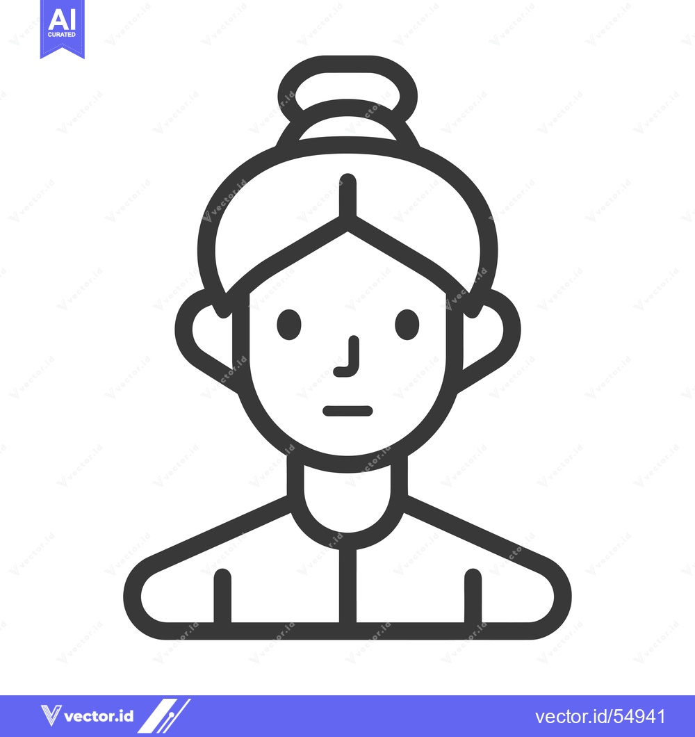 Premium Vector of Line art illustration of a woman with a bun hairstyle