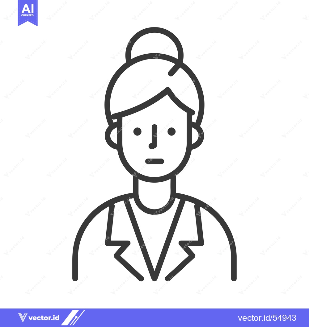 Premium Vector of Line art illustration of a woman with a bun in her hair, wearing a bla