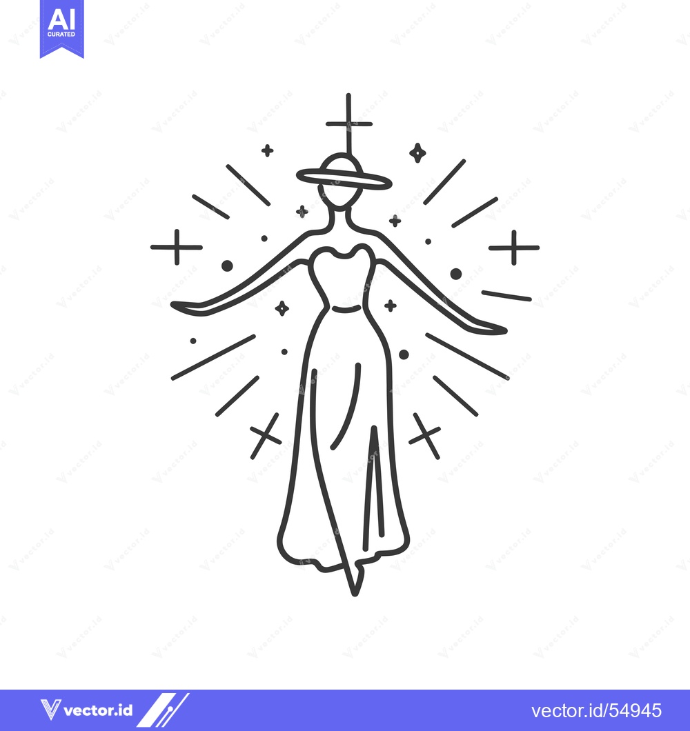 Premium Vector of Line Art Illustration of a Woman with a Cross Above Her Head and Rays