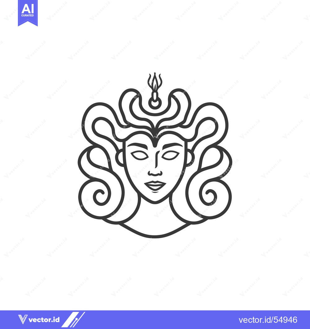 Premium Vector of Line Art Illustration of a Woman with a Crown and Wavy Hair