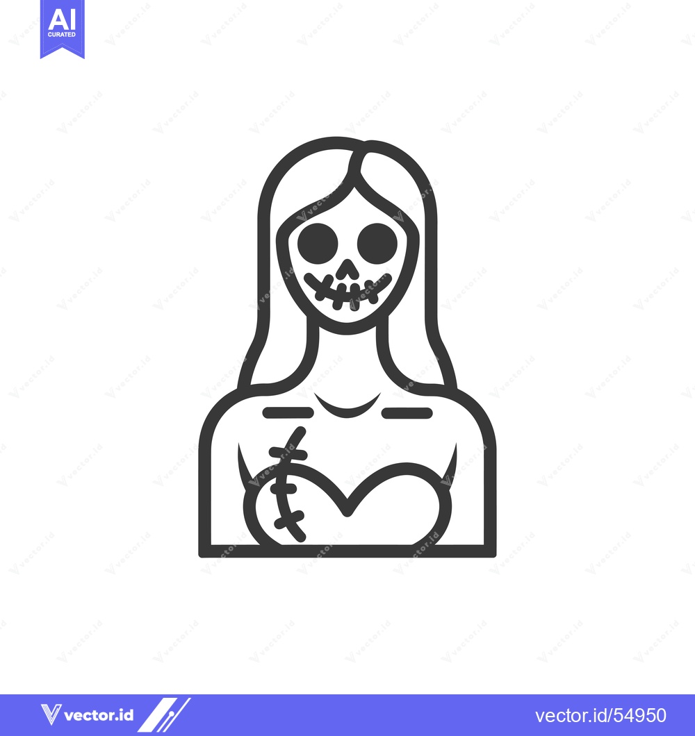 Premium Vector dari Line art illustration of a woman with a stitched-up skull face and a s