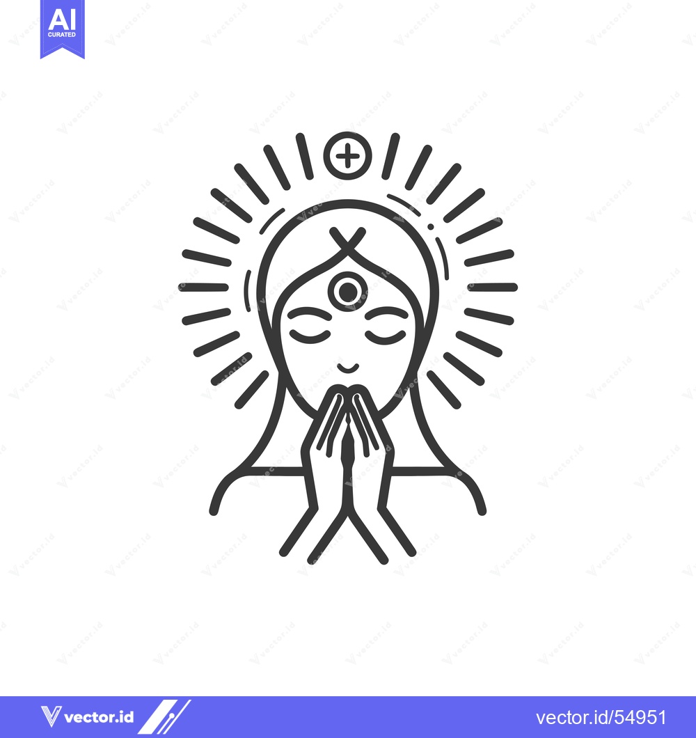 Premium Vector dari Line Art Illustration of a Woman with a Third Eye and Hands in Prayer