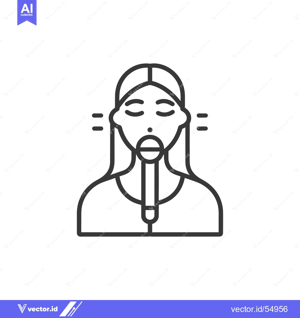 Premium Vector dari Line Art Illustration of a Woman with Closed Eyes and a Mic at Her Thr