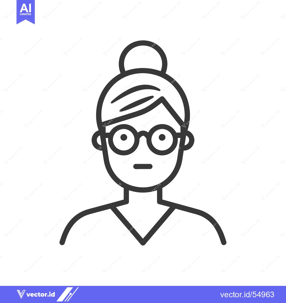 Premium Vector of Line Art Illustration of a Woman with Glasses and a Bun