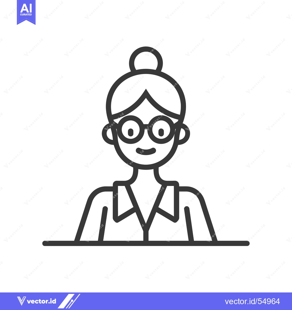 Premium Vector dari Line Art Illustration of a Woman with Glasses and a Bun