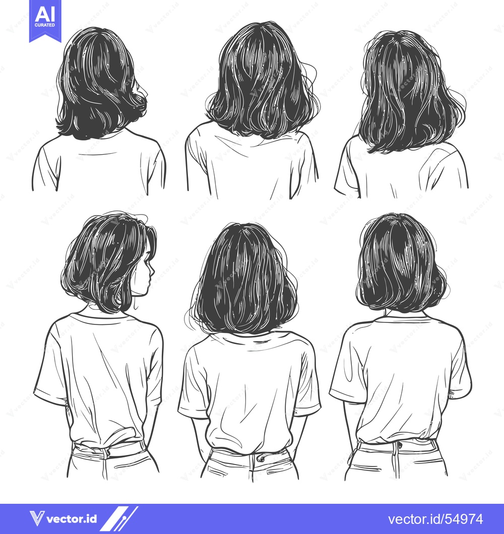 Premium Vector of Line Art Illustration of a Woman with Short Wavy Hair