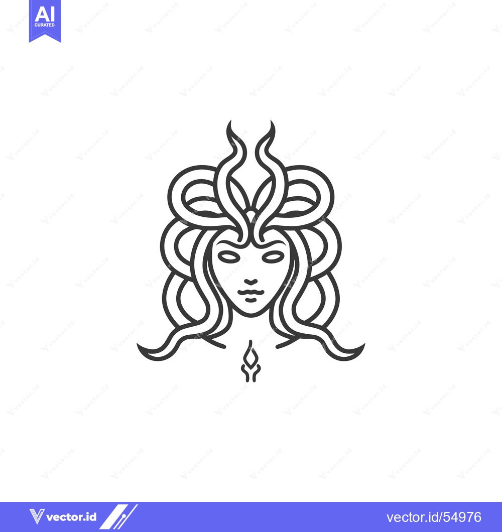 Premium Vector dari Line Art Illustration of a Woman with Snake-Like Hair