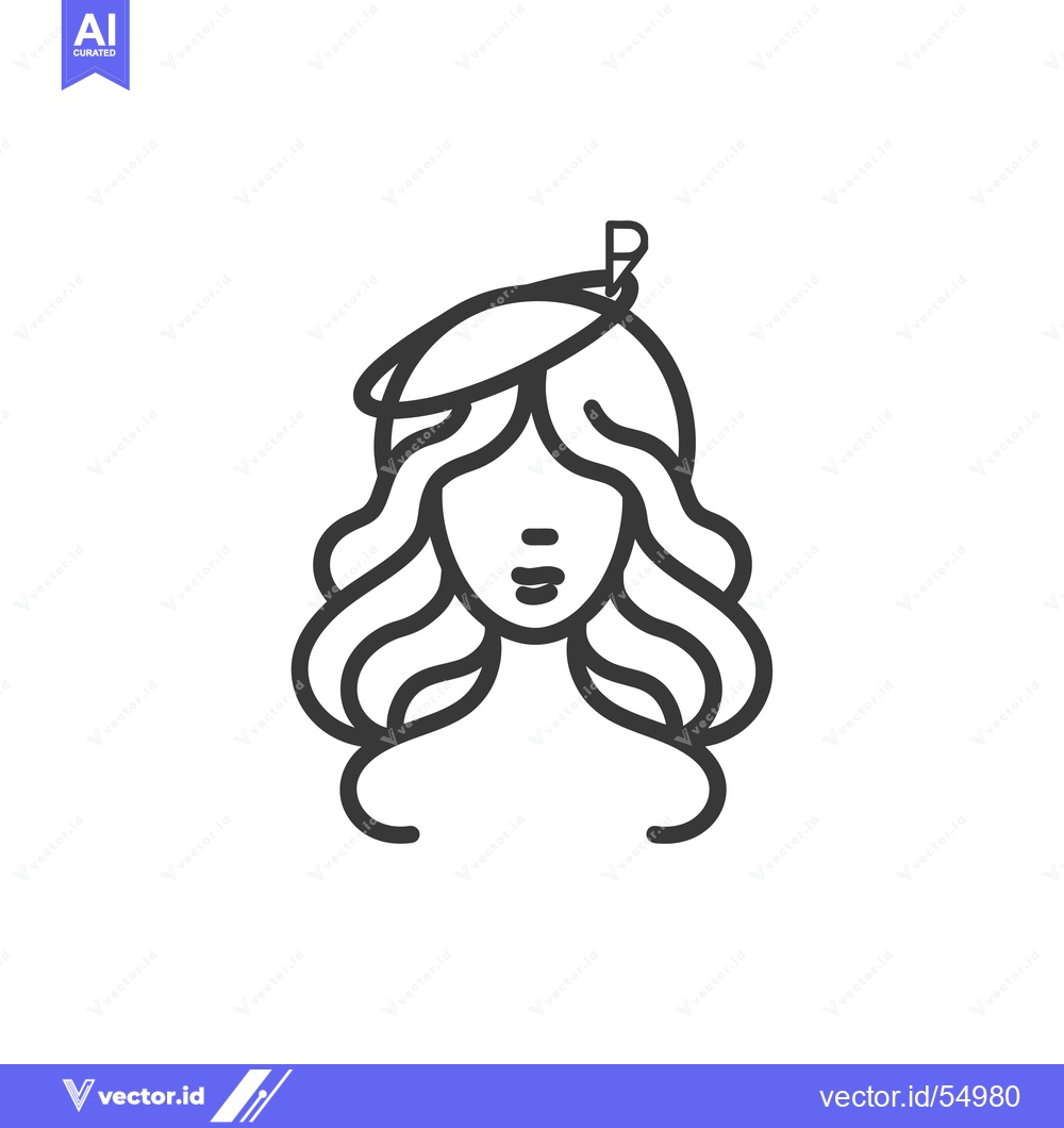 Premium Vector dari Line Art Illustration of a Woman with Wavy Hair and a Beret